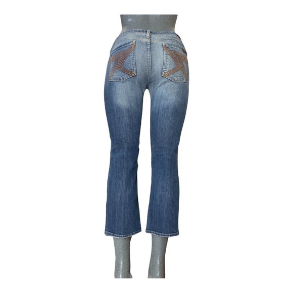 7 For All Mankind Flynt Womens Jeans Tag 30 Blue Cropped Boot Cut W30xL25 Denim - Picture 1 of 12